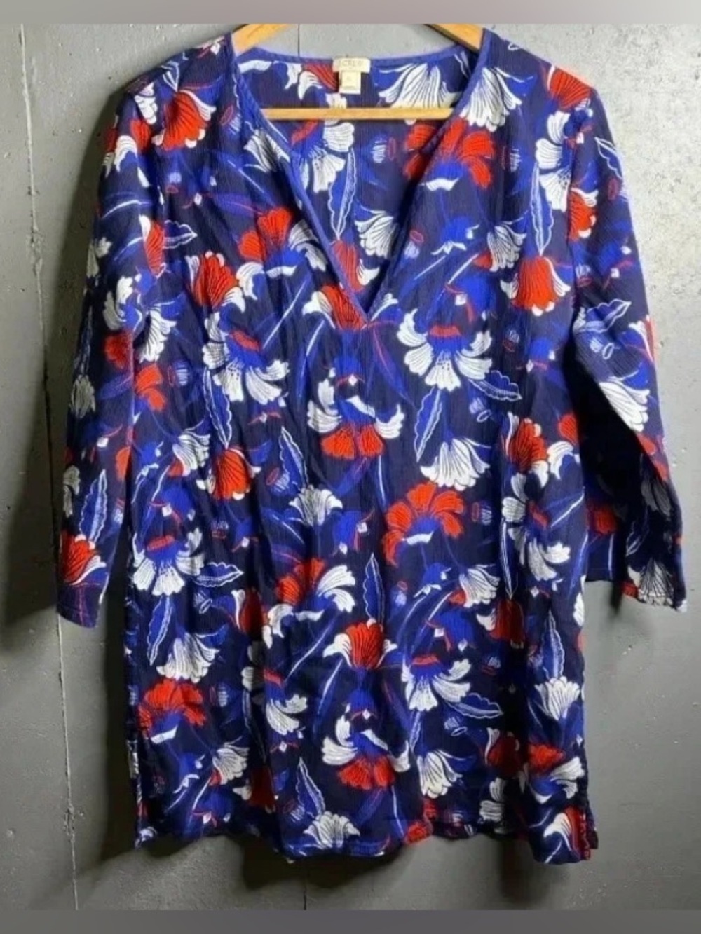 J.Crew Factory Blue Floral Tissue Tunic Swim Cover Up Dress size XL